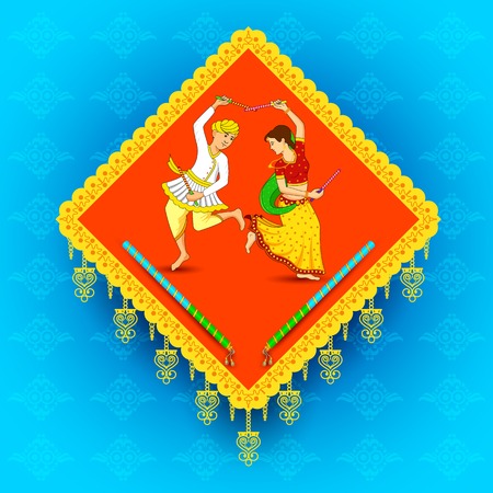 Man and woman dancing on Dandiya nightのイラスト素材
