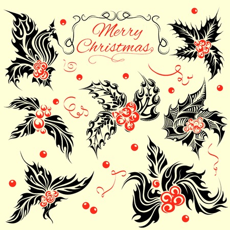 Tattoo Style Christmas Holy Leaveのイラスト素材