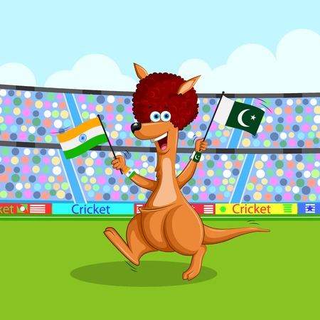 vector illustration of kangaroo playing cricketのイラスト素材
