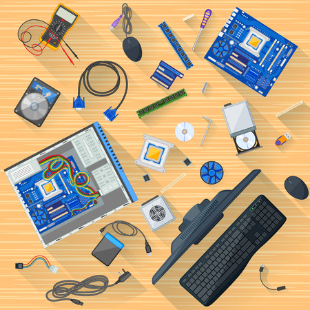 Working table of computer mechanicのイラスト素材