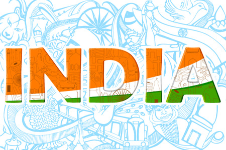 illustration of colorful doodle on India conceptのイラスト素材