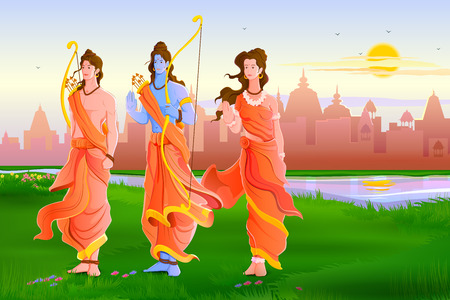 vector illustration of Lord Rama,Laxmana and Sita for Happy Dussehraのイラスト素材