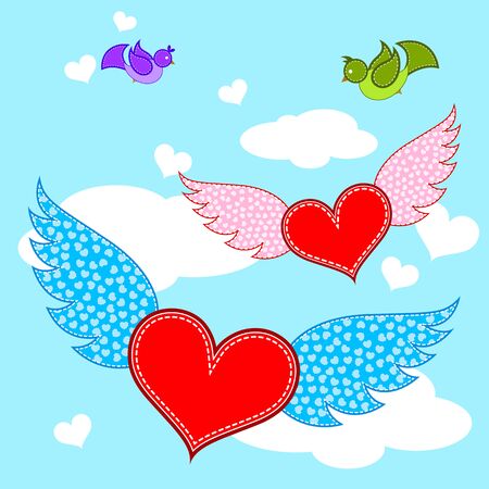 vector illustration of love bird in Happy Valentine's Day backgroundのイラスト素材