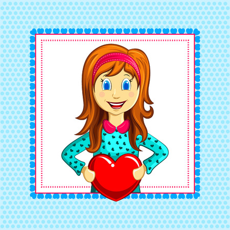 vector illustration of girl with heart shaped balloon in Valentine's Day backgroundのイラスト素材