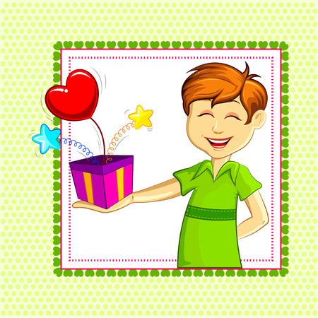vector illustration of boy with gift in Valentine's Day backgroundのイラスト素材