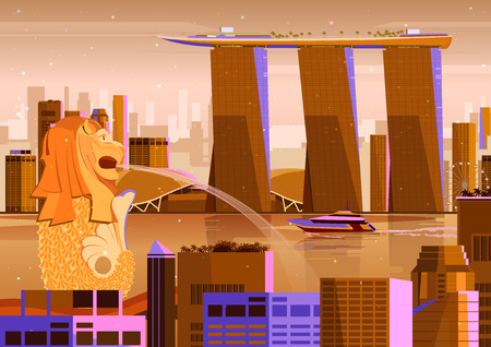 vector illustration of city of Singapore with skycraperのイラスト素材