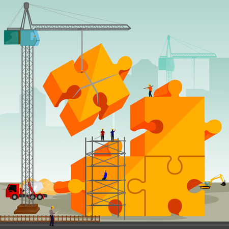 vector illustration of structure building of jigsaw puzzleのイラスト素材