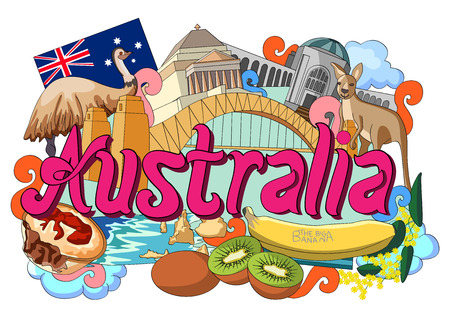 vector illustration of Doodle showing Architecture and Culture of Australiaのイラスト素材