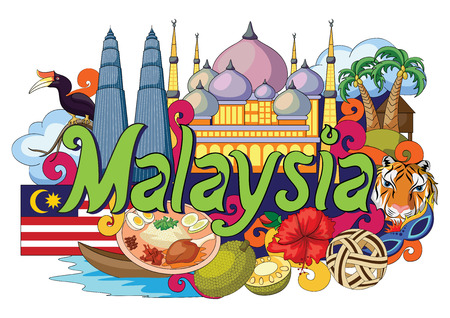 vector illustration of Doodle showing Architecture and Culture of Malaysiaのイラスト素材