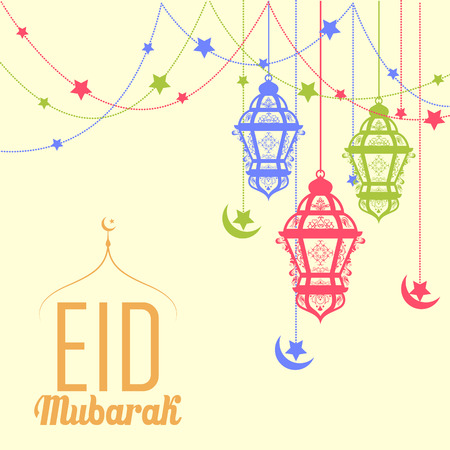 vector illustration of illuminated lamp for Eid Mubarak backgroundのイラスト素材