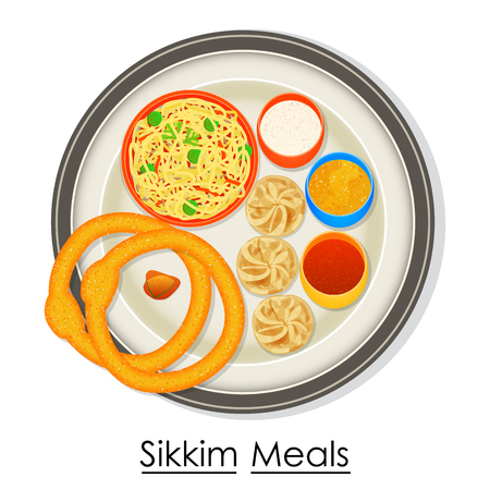 Plate full of delicious Sikkim Mealのイラスト素材