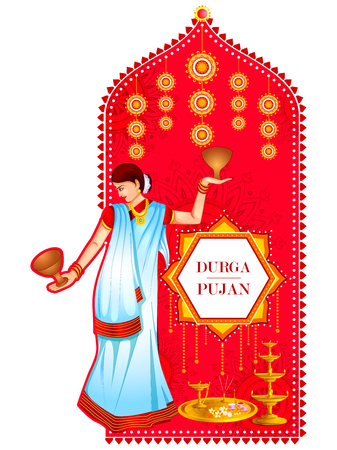 Happy Durga Puja festival background for India holiday Dussehraのイラスト素材
