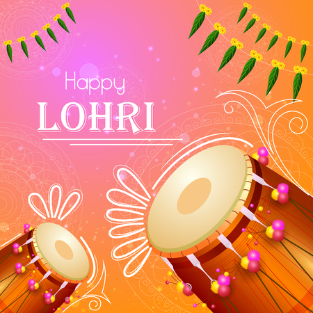 Happy Lohri holiday festival of Punjab India Vector illustration.のイラスト素材
