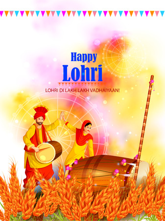 Happy Lohri holiday festival of Punjab India Vector illustration.のイラスト素材