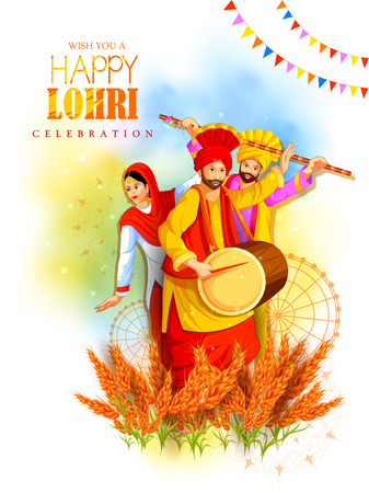 Happy Lohri holiday festival of Punjab India.のイラスト素材