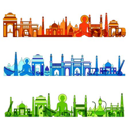 Illustration of famous monument of India in different colors.のイラスト素材