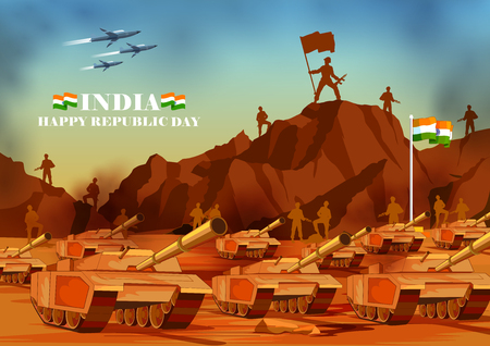 Vector illustration of Indian army with flag for Happy Republic Day of Indiaのイラスト素材