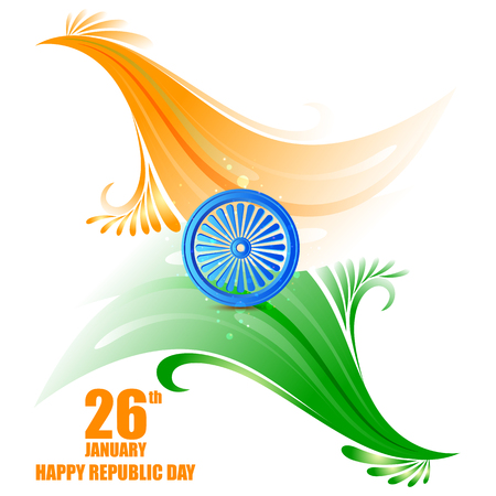 Vector illustration of Ashoka Chakra wheel on tricolor design for 26 January Republic Day of Indiaのイラスト素材