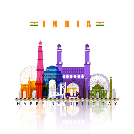 vector illustration of famous monument of India on tricolor Indian backgroundのイラスト素材