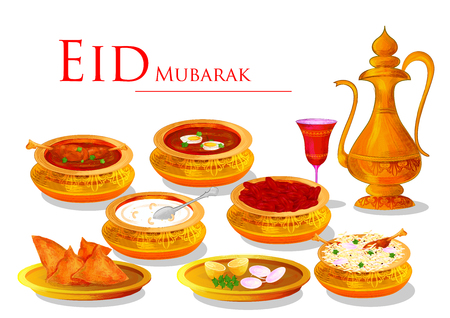 vector illustration of Ramadan Kareem Greetings for Ramadan background with Iftar Food and Drinkのイラスト素材