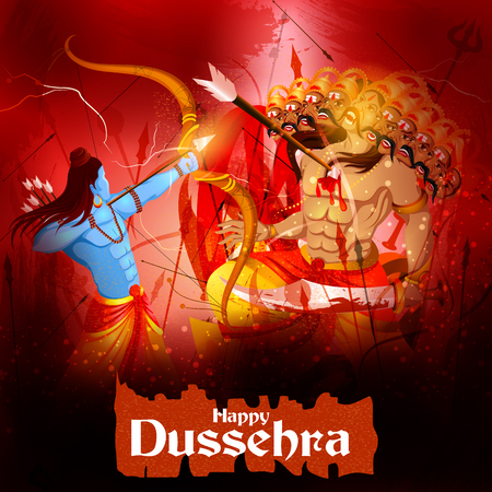 Lord Rama killing Ravana in Happy Dussehra festival of Indiaのイラスト素材