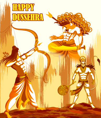 Lord Rama killing Ravana in Happy Dussehra festival of Indiaの写真素材