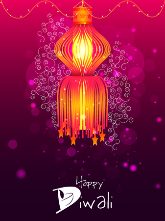 Decorated Diya for Happy Diwali festival holiday celebration of India greeting backgroundのイラスト素材