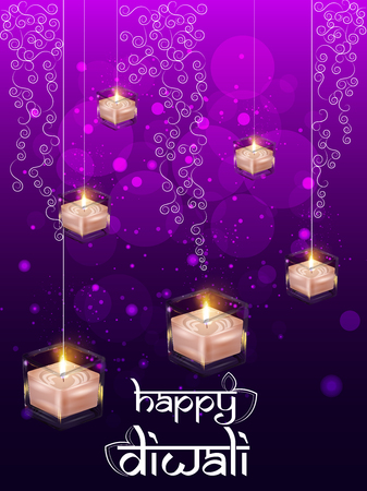 Decorated Diya for Happy Diwali festival holiday celebration of India greeting backgroundのイラスト素材