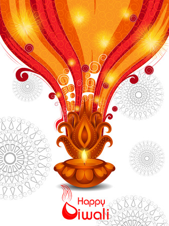 Decorated Diya for Happy Diwali festival holiday celebration of India greeting backgroundのイラスト素材