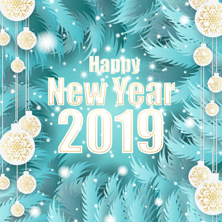 vector illustration of seasons greetings background for Happy New Year 2019のイラスト素材