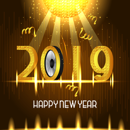 vector illustration of seasons greetings background for Happy New Year 2019のイラスト素材