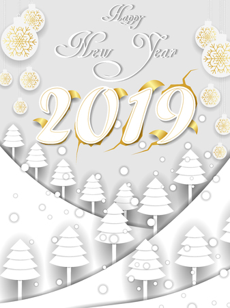 vector illustration of seasons greetings background for Happy New Year 2019のイラスト素材