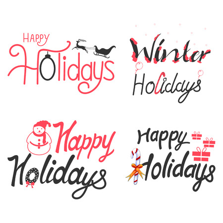 Colorful design of Winter Holidays and Happy New Year typography greetings calligraphy textのイラスト素材