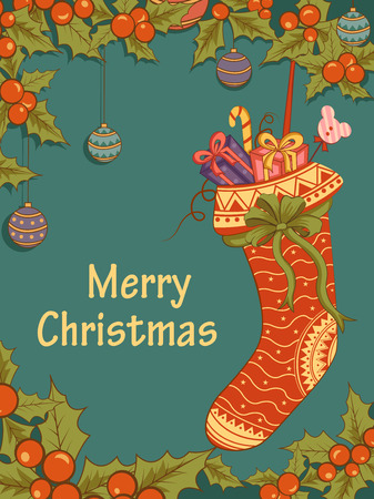 Vector design of Santa Stocking for Merry Christmas Holiday celebration backgroundのイラスト素材