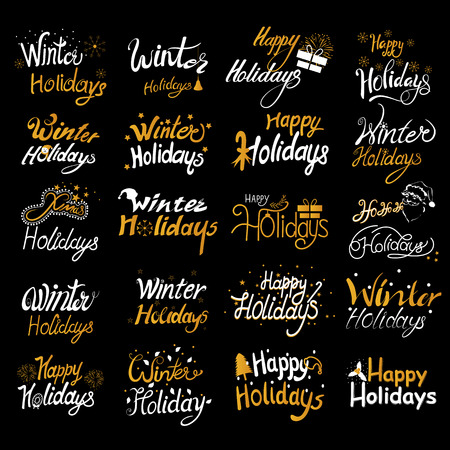 Vector design of Colorful design of Winter Holidays and Happy New Year typography greetings calligraphy textのイラスト素材