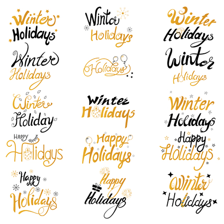 Vector design of Colorful design of Winter Holidays and Happy New Year typography greetings calligraphy textのイラスト素材