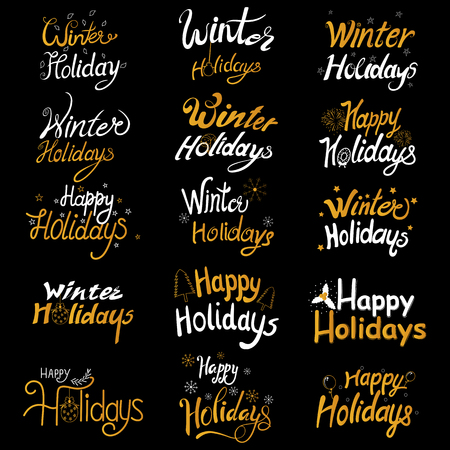 Vector design of Colorful design of Winter Holidays and Happy New Year typography greetings calligraphy textのイラスト素材