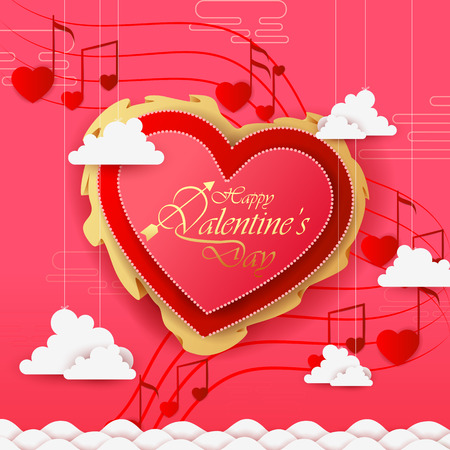 vector illustration of paper cut style Happy Valentine's Day greetings backgroundのイラスト素材
