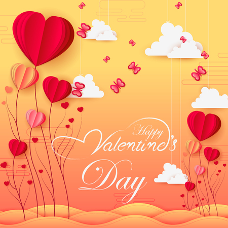 vector illustration of paper cut style Happy Valentine's Day greetings backgroundのイラスト素材