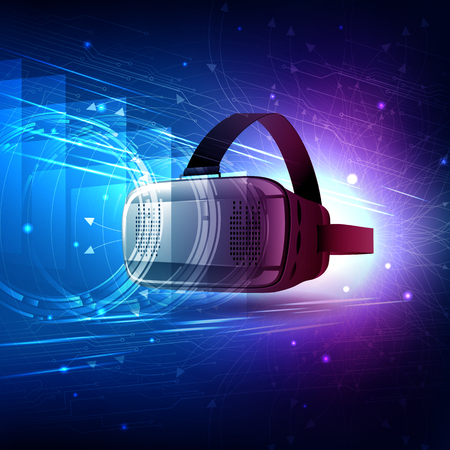 vector illustration of VR Virtual Reality headset glasses to experience futuristic cyberspace technologyのイラスト素材