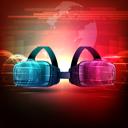vector illustration of VR Virtual Reality headset glasses to experience futuristic cyberspace technologyのイラスト素材