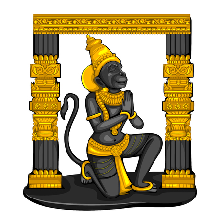 Vintage statue of Indian Lord Hanuman sculpture engraved on stoneのイラスト素材