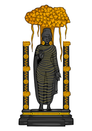 Vintage statue of Indian Lord Buddha sculpture one of avatar from the Dashavatara of Vishnu engraved on stoneのイラスト素材