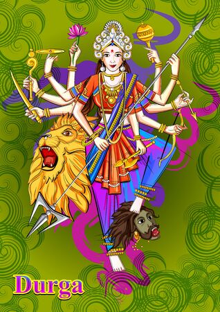 Indian Goddess Durga sculpture for Durga Puja holiday festival of India in Dussehra Vijayadashami Navratriのイラスト素材