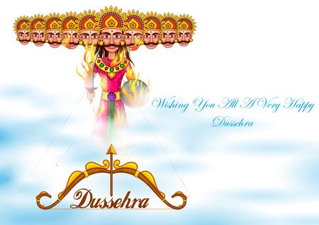 Ravana in Happy Navratri Dussehra festival of Indiaのイラスト素材