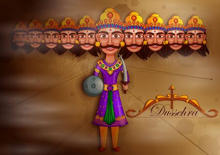 Ravana in Happy Navratri Dussehra festival of Indiaのイラスト素材