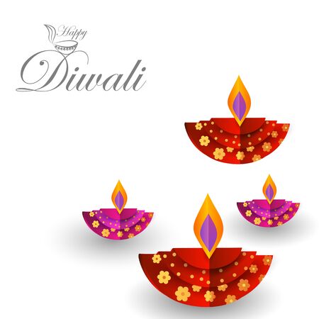 vector illustration of Decorated Diya for Happy Diwali festival holiday celebration of India greeting backgroundのイラスト素材
