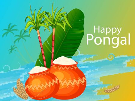 vector illustration of Happy Pongal holiday religious festival celebration backgroundのイラスト素材