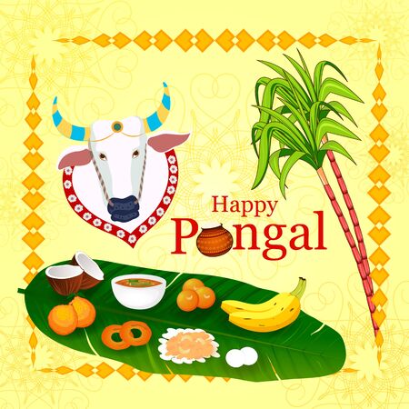vector illustration of Happy Pongal holiday religious festival celebration backgroundのイラスト素材