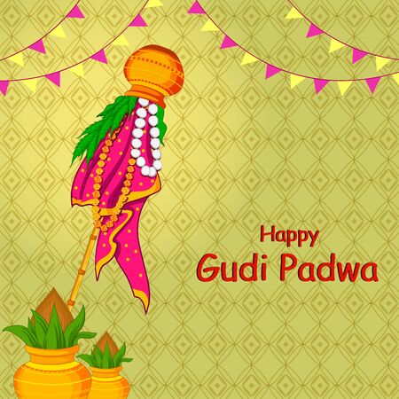 Gudi Padwa holiday religious festival background of Maharashtra Indiaのイラスト素材